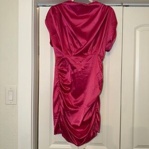 Chic Asymmetrical Satin Dress in Fuchsia